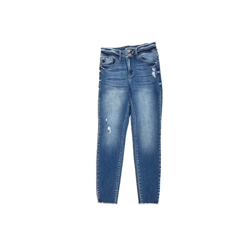 KanCan Skinny Distressed Raw Hem Women's size 7 Dark‎ Wash Blue Denim Jeans